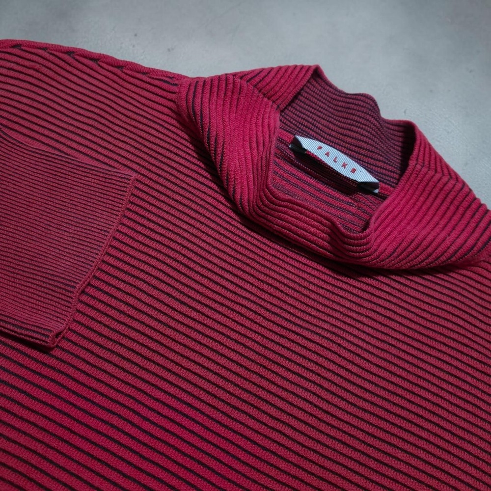 Falke Pullover Striped Sweater Red‎ Black Mock Neck Long Sleeve Womens Small